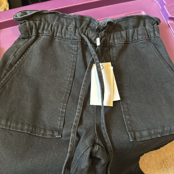 *NEW* SOMETHING NAVY AGNES PAPERBAG DENIM TROUSERS BLACK MEDIUM - Picture 12 of 14